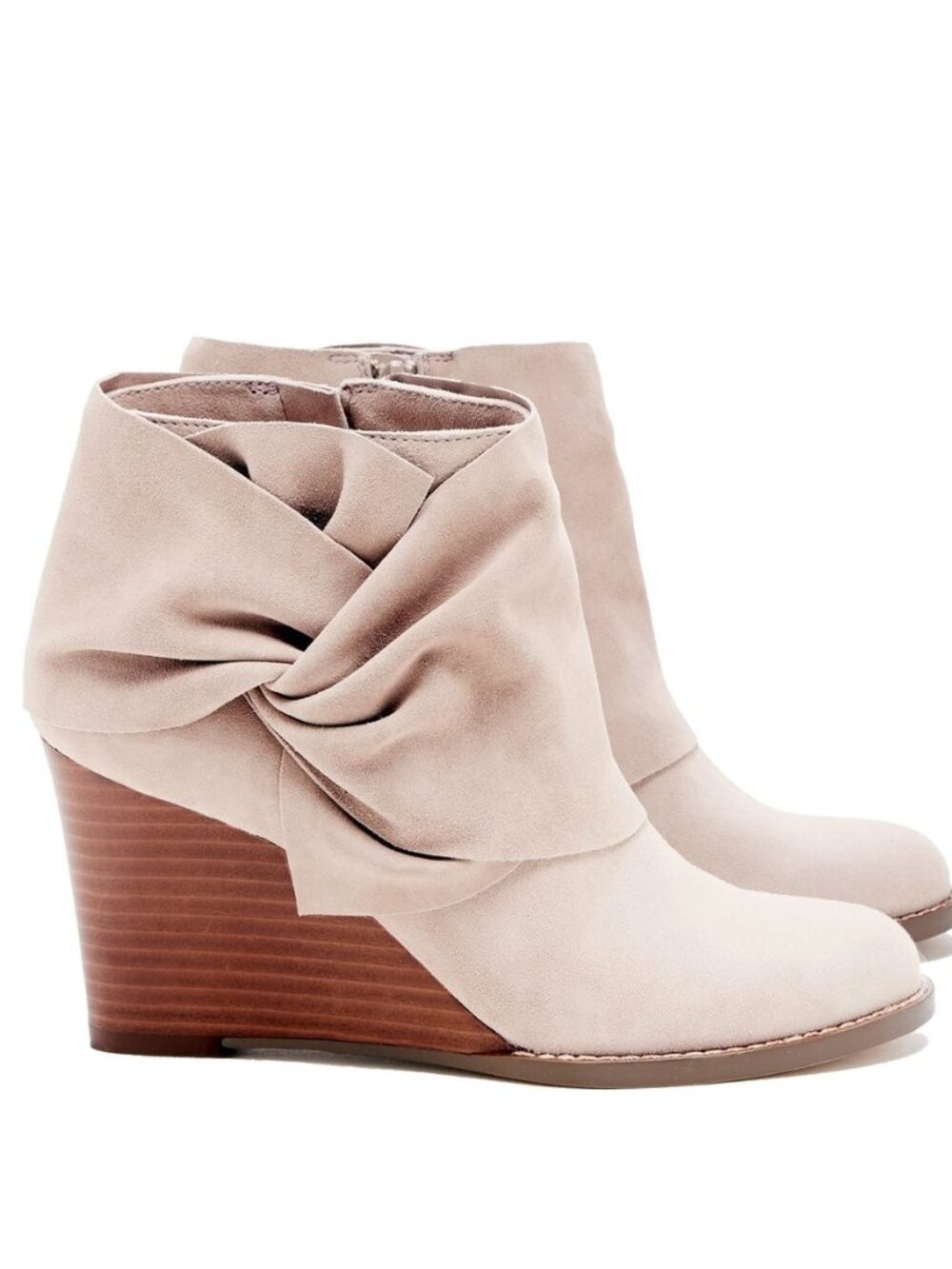 Womens Wedge Booties Ankle Heels Boots Bow Knot Stacked Heeled Winter Dress